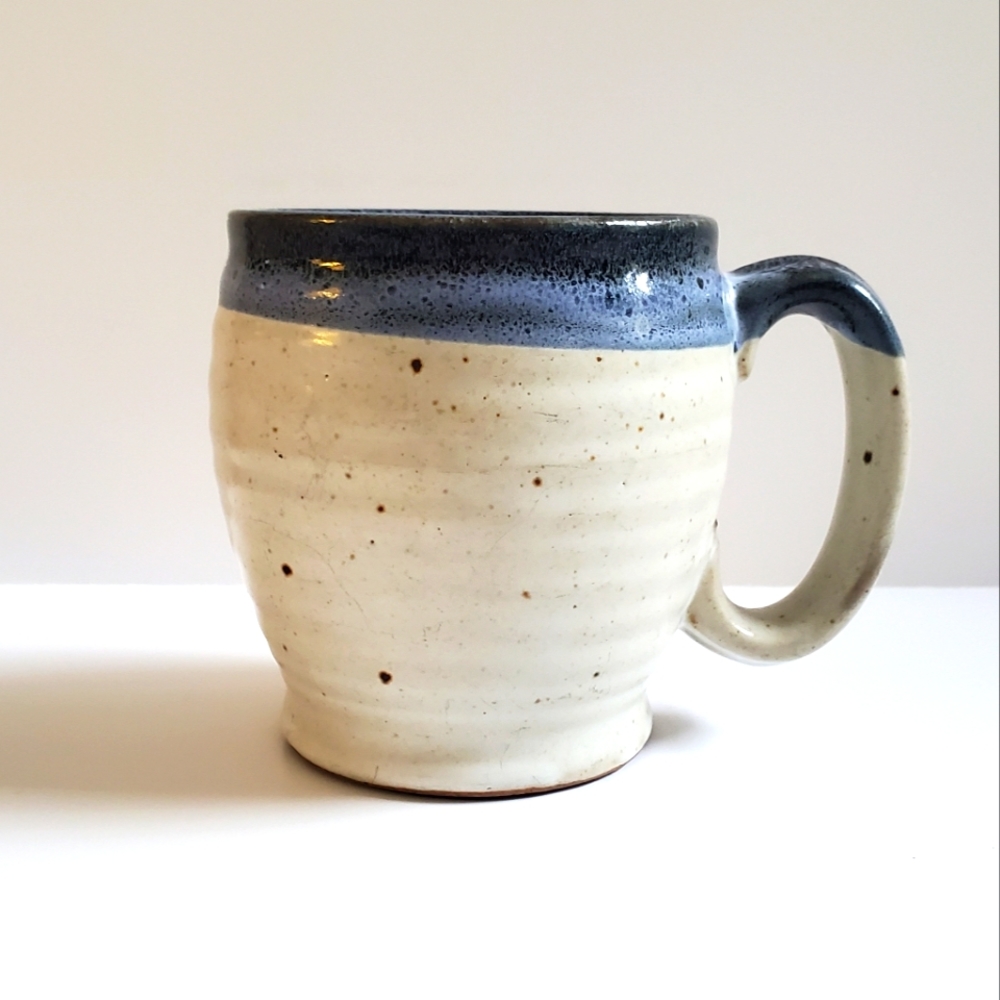 Clay in Mind Ceramic Coffee Tea Mug Blue and White 12oz potter's mug